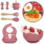 Kal - coffret repas bebe 8 pices, vaisselle antiderapant pour bb set silicone avec ventouse assiette ...