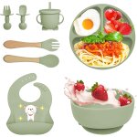Kal - coffret repas bebe 8 pices, vaisselle antiderapant pour bb set silicone avec ventouse assiette ...