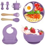 Kal - coffret repas bebe 8 pices, vaisselle antiderapant pour bb set silicone avec ventouse assiette ...