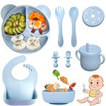 Kal - coffret repas bebe 9 pices, vaisselle antiderapant pour bb set silicone avec ventouse assiette ...