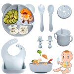 Kal - coffret repas bebe 9 pices, vaisselle antiderapant pour bb set silicone avec ventouse assiette ...