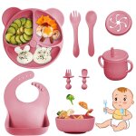 Kal - coffret repas bebe 9 pices, vaisselle antiderapant pour bb set silicone avec ventouse assiette ...