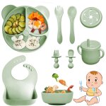 Kal - coffret repas bebe 9 pices, vaisselle antiderapant pour bb set silicone avec ventouse assiette ...