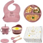 Kal - coffret repas pour bb (rose) avec assiette ventouse, cuillre, fourchette, bol a ventouse et ...