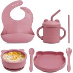 Kal - coffret repas bebe, set vaisselle silicone repas bb de 7 pices, bol et assiette bb ventous ...