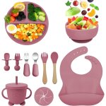 Kal - coffret repas bebe silicone, 11 pices assiette ventouse pour bb assiettes, couverts pour enfants ...