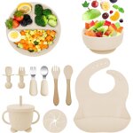 Kal - coffret repas bebe silicone, 11 pices assiette ventouse pour bb assiettes, couverts pour enfants ...