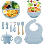 Kal - coffret repas bebe silicone, 11 pices assiette ventouse pour bb assiettes, couverts pour enfants ...