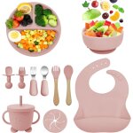 Kal - coffret repas bebe silicone, 11 pices assiette ventouse pour bb assiettes, couverts pour enfants ...