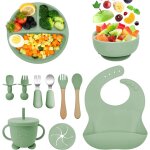 Kal - coffret repas bebe silicone, 11 pices assiette ventouse pour bb assiettes, couverts pour enfants ...
