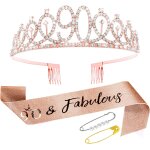 Kal - dcorations de 90e anniversaire pour femme : ceinture et diadme pour 90e anniversaire, or rose, ...