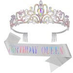 Kal - echarpe et diadme de reine d'anniversaire pour femme, couronne de princesse d'anniversaire et ...