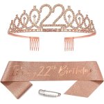 Kal - echarpe or rose pour 22e anniversaire de fille, couronne de princesse, diadme de reine, diadme ...