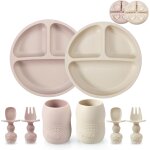Kal - ensemble d'alimentation en silicone lot de 2 plaques ventouses divisées et 2 petites tasses avec ... Kal - ensemble d'alimentation en silicone lot de 2 plaques ventouses divisées et 2 petites tasses avec ...