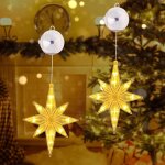 Kal - fentre dcorative de nol avec etoile, 2pcs 10 led rideau lumineux blanc chaud a piles avec ventouses, ...