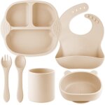 Kal - set vaisselle pour bb silicone, 6 pices set repas pour enfants, anti - drapant assiette, bol, ...