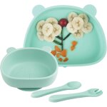 Kal - set vaisselle pour bb silicone avec ventouse, 4 pices, set repas pour enfants, inclus anti - ...