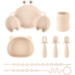 Kal - set vaisselle pour bb silicone avec ventouse, 8 pices, set repas pour enfants, inclus anti - ...