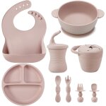 Kal - set de vaisselle en silicone pour bb 9 pices assiette avec ventouse, bol, bavoir en silicone, ...
