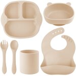 Kal - set vaisselle silicone repas bb 6 pices, antiderapante assiette avec ventouse bol tasses fourche ...