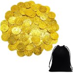 Kalanka - 100 pices d'or croises, 1 sac a cordon, pices d'or en plastique, pices d'or en chocolat, ...