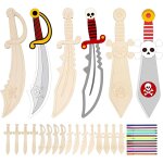 Kalanka - 16 pices peinture d'pe de pirate avec 12 stylos colors, epes pirates en bois, dcoration ...