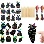 Kalanka - 24 pcs carte  gratter enfant, dessin  gratter de lapin de pques, scratch art oeufs de pques, ...