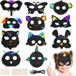 Kalanka - 24 pices masque  gratter enfant, masque  gratter animaux, masque a gratter enfant, grattage ...