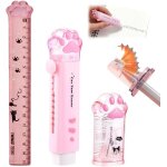 Kalanka - lot de 3 articles papeterie en forme de patte de chat mignonne, taille - crayon kawaii, gomme, ...