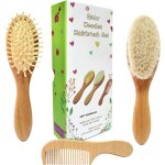 Kalanka - 3 pice brosse a cheveux de bb en bois et ensemble peigne poils de chvre naturel brosse ...