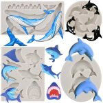 Kalanka - lot de 4 moules en silicone pour fondant en forme de requin, baleine, dauphin, vagues de l'océan, ... Kalanka - lot de 4 moules en silicone pour fondant en forme de requin, baleine, dauphin, vagues de l'océan, ...
