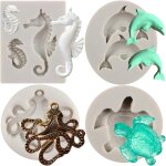 Kalanka - lot de 4 moules en silicone en forme d'hippocampe, dauphin, pour décoration de gâteau, pâte ... Kalanka - lot de 4 moules en silicone en forme d'hippocampe, dauphin, pour décoration de gâteau, pâte ...