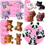 Kalanka - lot de 4 moules en silicone en forme d'ours, panda, eléphant, chat, pour décoration de gâteaux, ... Kalanka - lot de 4 moules en silicone en forme d'ours, panda, eléphant, chat, pour décoration de gâteaux, ...