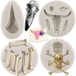 Kalanka - lot de 4 moules en silicone motif tête de taureau : crâne, squelette, corbeau et bonbons pour ... Kalanka - lot de 4 moules en silicone motif tête de taureau : crâne, squelette, corbeau et bonbons pour ...