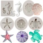 Kalanka - lot de 5 moules en silicone pour fondant sur le thème marin, coquillage, etoile de mer, hippocampe, ... Kalanka - lot de 5 moules en silicone pour fondant sur le thème marin, coquillage, etoile de mer, hippocampe, ...