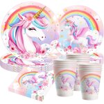 Kalanka - lot de 50 pices de vaisselle de fte licorne 3d avec assiettes en carton, tasses et serviettes ...