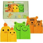 Kalanka - ® lot de 6 gants de toilette bb & parents ¿ gants douche coton ¿ tigre, grenouille, poussin ...