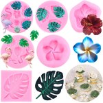 Kalanka - lot de 6 moules en silicone en forme de feuille tropicale de flamant rose, hibiscus, pour fondant, ... Kalanka - lot de 6 moules en silicone en forme de feuille tropicale de flamant rose, hibiscus, pour fondant, ...