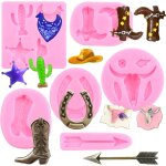 Kalanka - lot de 6 moules en silicone en forme de tête de taureau, flèche, bottes de cowboy, fer a cheval, ... Kalanka - lot de 6 moules en silicone en forme de tête de taureau, flèche, bottes de cowboy, fer a cheval, ...