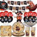 Kalanka - lot de 80 accessoires de dcoration d'anniversaire pirate avec grand bateau pirate, ballons ...