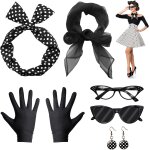 Kalanka - accessoires années 50 femmes, 6 pièce costume des années 1950, pois echarpe gant boucle oreille ... Kalanka - accessoires années 50 femmes, 6 pièce costume des années 1950, pois echarpe gant boucle oreille ...