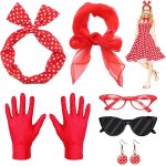 Kalanka - accessoires années 50 femmes, 6 pièce costume des années 1950, pois echarpe gant boucle oreille ... Kalanka - accessoires années 50 femmes, 6 pièce costume des années 1950, pois echarpe gant boucle oreille ...