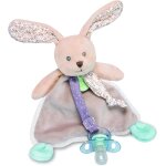 Kalanka - baby nat' - doudou attache sucette lapin poupi - doudou carr ultra doux - gris / beige - attache ...