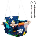 Kalanka - balanoire pour bb motif dinosaure, balanoire en bois pour enfants + ceinture de scurit, ...