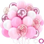 Kalanka - ballons anniversaire rose blancs, 52 pices hlium ballons roses blancs avec rubans, ballon ...