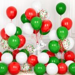 Kalanka - ballons nol, 30 pices 12 pouces blanc rouges verts confettis latex ballon baudruche avec ...