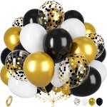 Kalanka - ballons or noir, 30 pices 12 pouces mtallique chrome or noir confettis latex hlium ballons ...
