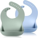 Kalanka - bavoir pour bb en silicone, lot de 2 impermable ultra fins et lger bavoirs pour les repas ...