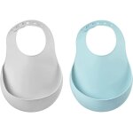 Kalanka - baba, lot de 2 bavoirs pour bb en silicone impermable, tour de cou ajustable, large poche ...