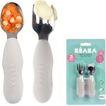 Kalanka - beaba, lot de 2 pr - couverts inox et silicone, couverts bb, couverts enfant, ds 10 mois, ...